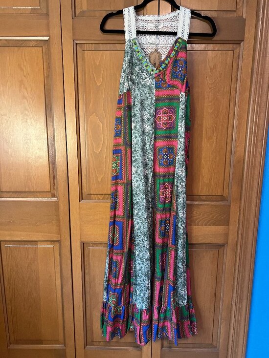 NATURAL LIFE Dresses & Skirts - Natural Life Amina Maxi Dress Boho Patchwork Lace Back Beaded NWT Small